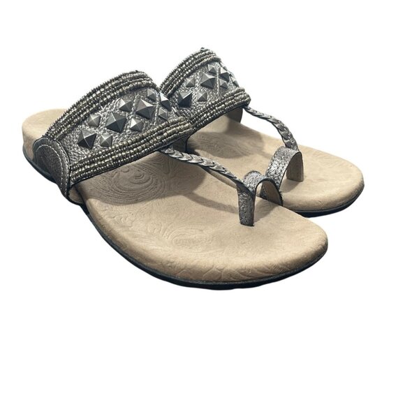 Taos Footwear Shoes - Taos Womens Genie Sandals US Size 8 Metallic Pewter Beaded Studded Toe Loop